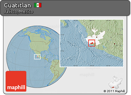 Savanna Style Location Map of Cuatitlan, highlighted parent region, hill shading