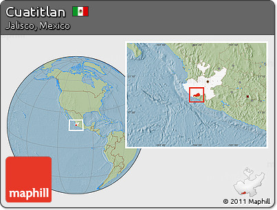 Savanna Style Location Map of Cuatitlan, highlighted parent region, hill shading
