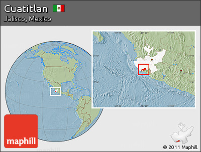 Savanna Style Location Map of Cuatitlan, highlighted parent region, hill shading