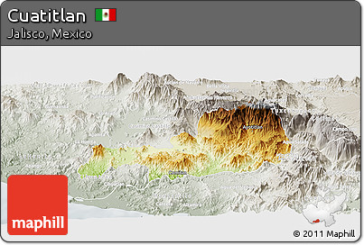 Physical Panoramic Map of Cuatitlan, lighten, semi-desaturated