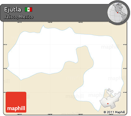 Classic Style Simple Map of Ejutla, single color outside
