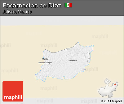 Classic Style 3D Map of Encarnacion De Diaz, single color outside