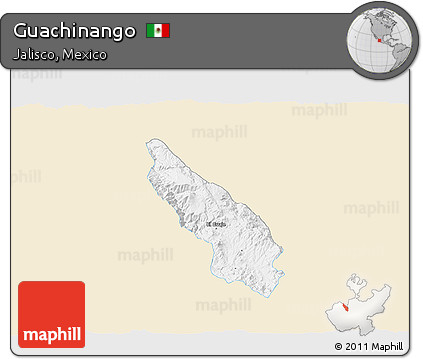 Classic Style 3D Map of Guachinango, single color outside