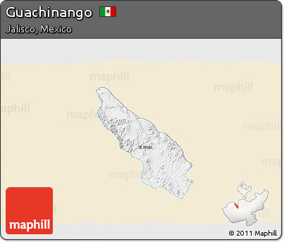 Classic Style 3D Map of Guachinango, single color outside