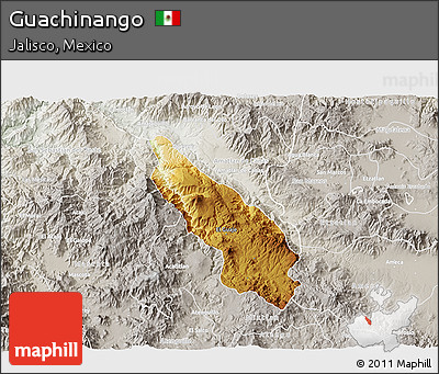 Physical 3D Map of Guachinango, lighten, semi-desaturated
