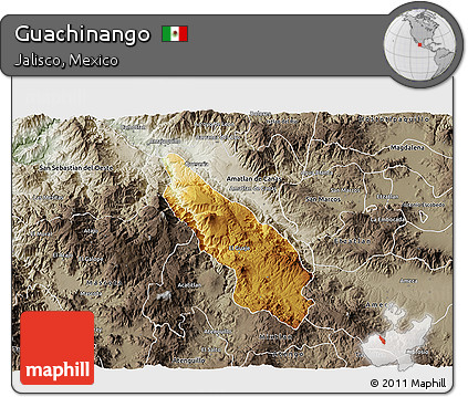Physical 3D Map of Guachinango, semi-desaturated