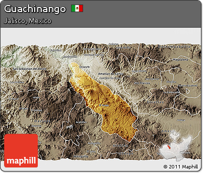 Physical 3D Map of Guachinango, semi-desaturated