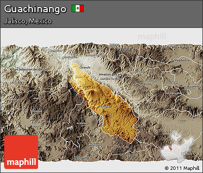 Physical 3D Map of Guachinango, semi-desaturated
