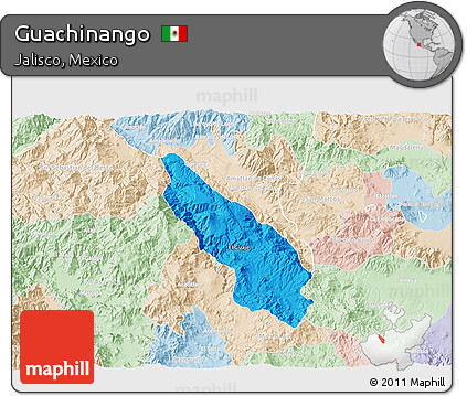 Political 3D Map of Guachinango, lighten