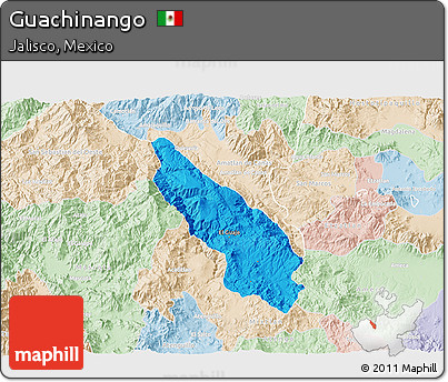 Political 3D Map of Guachinango, lighten