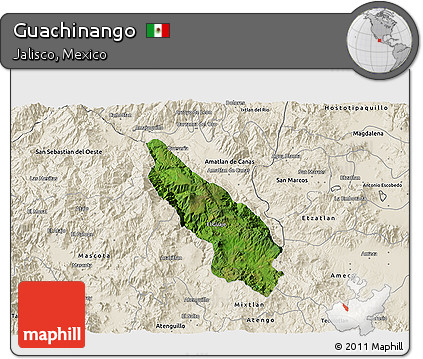 Satellite 3D Map of Guachinango, shaded relief outside