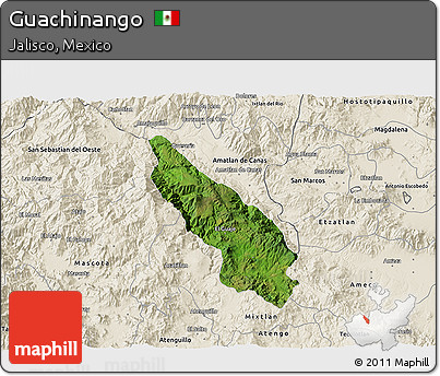 Satellite 3D Map of Guachinango, shaded relief outside