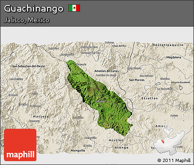 Satellite 3D Map of Guachinango, shaded relief outside