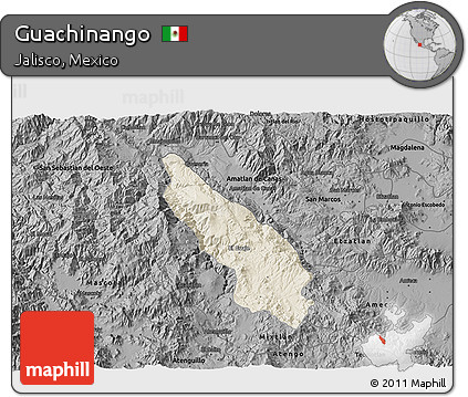 Shaded Relief 3D Map of Guachinango, darken, desaturated