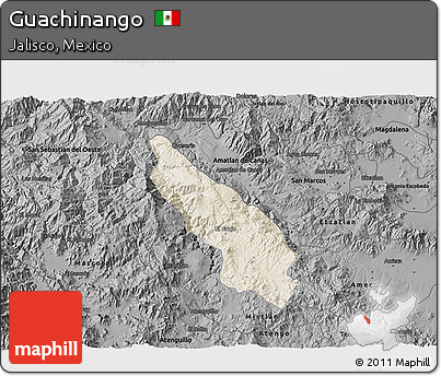 Shaded Relief 3D Map of Guachinango, darken, desaturated