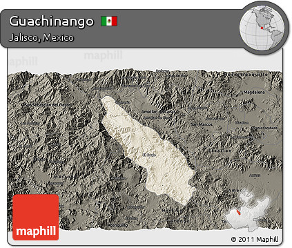 Shaded Relief 3D Map of Guachinango, darken