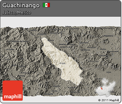 Shaded Relief 3D Map of Guachinango, darken