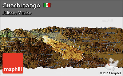 Physical Panoramic Map of Guachinango, darken