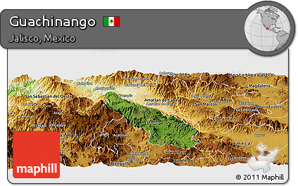 Satellite Panoramic Map of Guachinango, physical outside