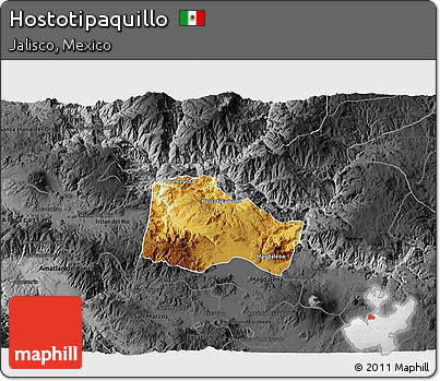 Physical 3D Map of Hostotipaquillo, darken, desaturated