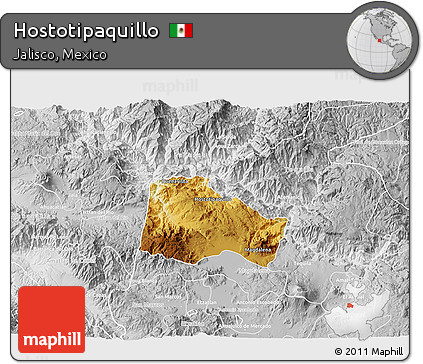 Physical 3D Map of Hostotipaquillo, lighten, desaturated