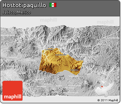 Physical 3D Map of Hostotipaquillo, lighten, desaturated