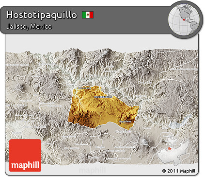 Physical 3D Map of Hostotipaquillo, lighten, semi-desaturated