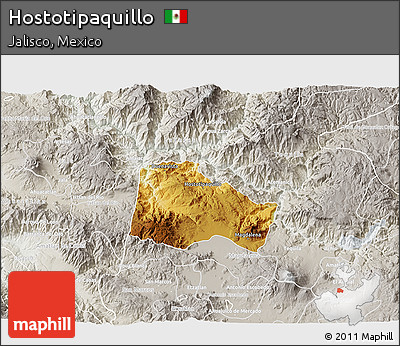 Physical 3D Map of Hostotipaquillo, lighten, semi-desaturated