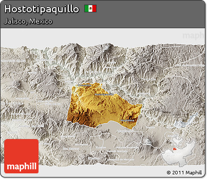 Physical 3D Map of Hostotipaquillo, lighten, semi-desaturated
