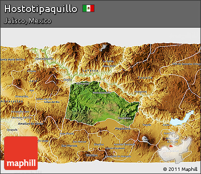 Satellite 3D Map of Hostotipaquillo, physical outside