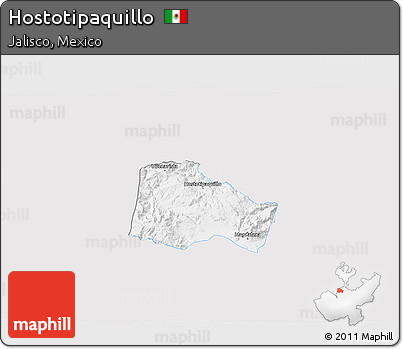 Silver Style 3D Map of Hostotipaquillo, single color outside
