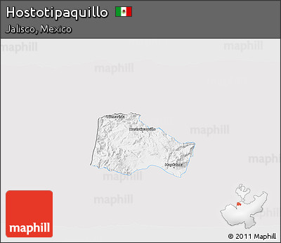 Silver Style 3D Map of Hostotipaquillo, single color outside
