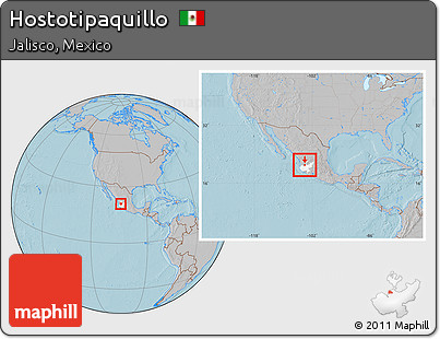 Gray Location Map of Hostotipaquillo, highlighted parent region, within the entire country, hill shading