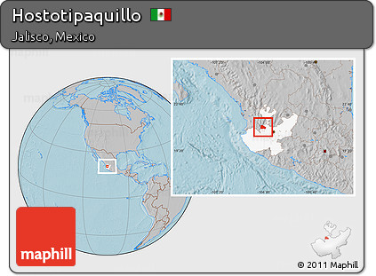 Gray Location Map of Hostotipaquillo, highlighted parent region, hill shading