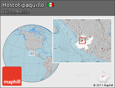 Gray Location Map of Hostotipaquillo, highlighted parent region, hill shading