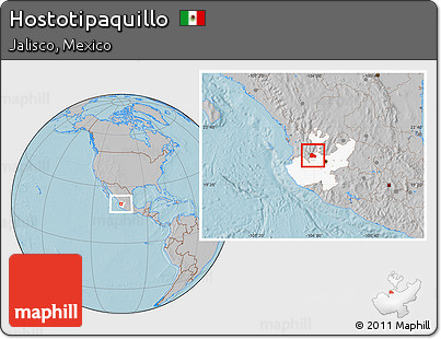 Gray Location Map of Hostotipaquillo, highlighted parent region, hill shading