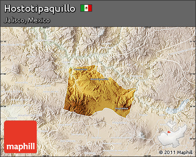 Physical Map of Hostotipaquillo, lighten