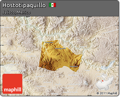 Physical Map of Hostotipaquillo, lighten