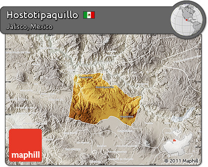 Physical Map of Hostotipaquillo, lighten, semi-desaturated