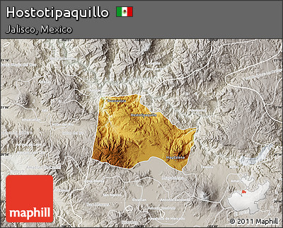 Physical Map of Hostotipaquillo, lighten, semi-desaturated
