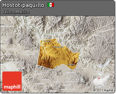Physical Map of Hostotipaquillo, lighten, semi-desaturated