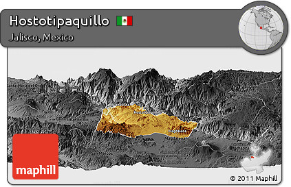 Physical Panoramic Map of Hostotipaquillo, darken, desaturated