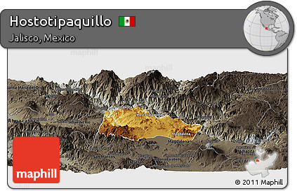 Physical Panoramic Map of Hostotipaquillo, darken, semi-desaturated