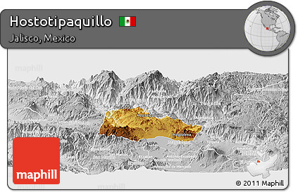 Physical Panoramic Map of Hostotipaquillo, lighten, desaturated