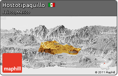 Physical Panoramic Map of Hostotipaquillo, lighten, desaturated
