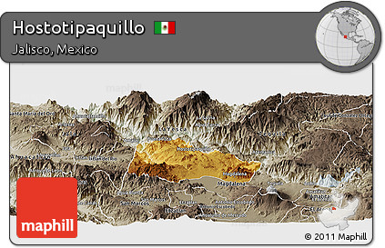 Physical Panoramic Map of Hostotipaquillo, semi-desaturated