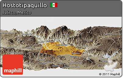 Physical Panoramic Map of Hostotipaquillo, semi-desaturated