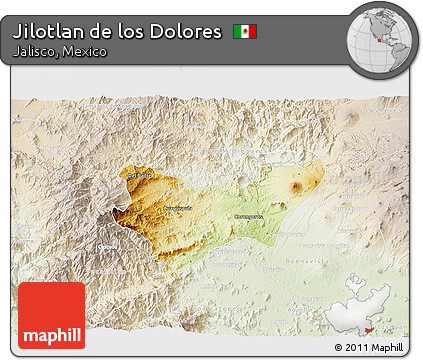 Physical 3D Map of Jilotlan De Los Dolores, lighten