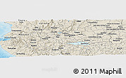 Physical Panoramic Map of Lago, shaded relief outside