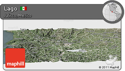 Satellite Panoramic Map of Lago, semi-desaturated